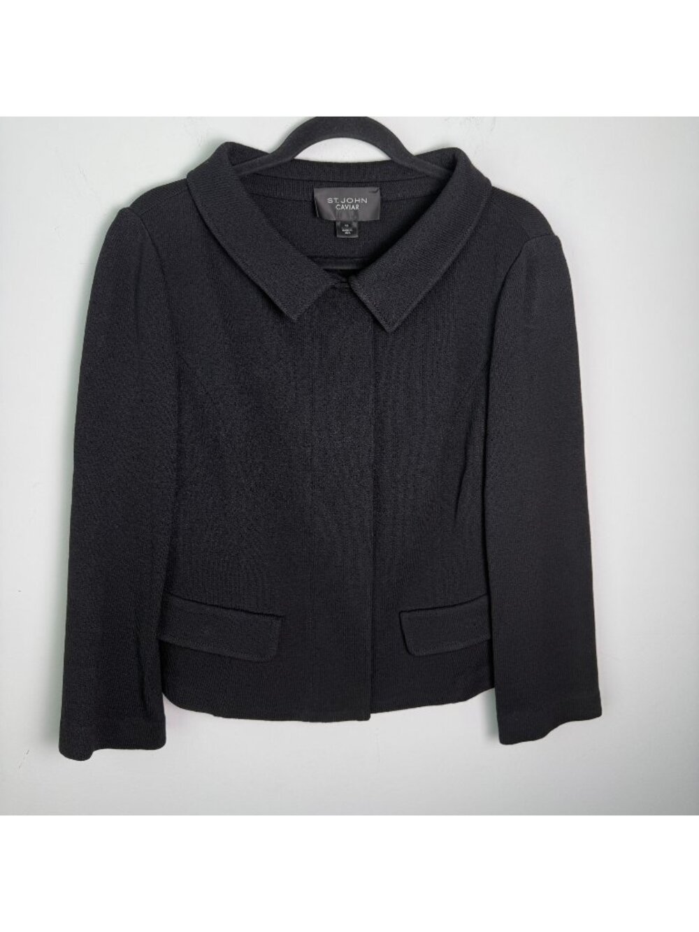 St. John Caviar Zip Up Knit Jacket Black Size 10 Formal Evening Party Holiday